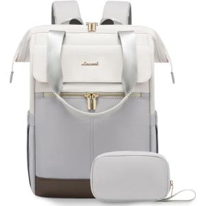 imageLOVEVOOK Laptop Backpack for Women 156 Inch Work Laptop Bag with USB Port Fashion Teacher Nurse Backpack Purse Waterproof Travel Computer Backpack with Organizer Bag 2PCS BeigeKhakiBeige  Light Grey