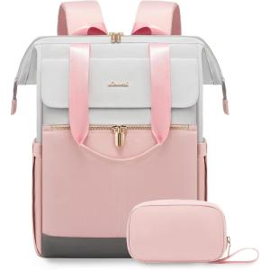 imageLOVEVOOK Laptop Backpack for Women 156 Inch Work Laptop Bag with USB Port Fashion Teacher Nurse Backpack Purse Waterproof Travel Computer Backpack with Organizer Bag 2PCS BeigeKhakiGrey  Pink