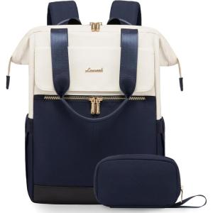 imageLOVEVOOK Laptop Backpack for Women 156 Inch Work Laptop Bag with USB Port Fashion Teacher Nurse Backpack Purse Waterproof Travel Computer Backpack with Organizer Bag 2PCS BeigeKhakiBeige  Blue