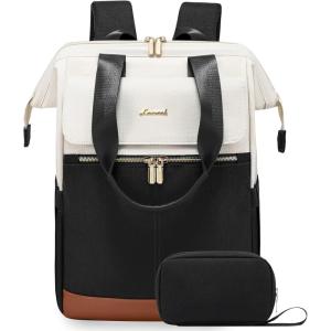 imageLOVEVOOK Laptop Backpack for Women 156 Inch Work Laptop Bag with USB Port Fashion Teacher Nurse Backpack Purse Waterproof Travel Computer Backpack with Organizer Bag 2PCS BeigeKhakiBeige  Black