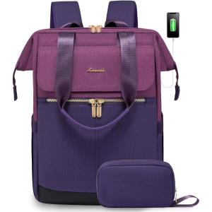 imageLOVEVOOK Laptop Backpack for Women 156 Inch Work Laptop Bag with USB Port Fashion Teacher Nurse Backpack Purse Waterproof Travel Computer Backpack with Organizer Bag 2PCS BeigeKhakiBlue  Purple