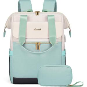 imageLOVEVOOK Laptop Backpack for Women 156 Inch Work Laptop Bag with USB Port Fashion Teacher Nurse Backpack Purse Waterproof Travel Computer Backpack with Organizer Bag 2PCS BeigeKhakiBeige  Mint Green