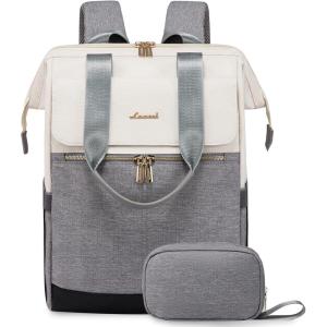 imageLOVEVOOK Laptop Backpack for Women 156 Inch Work Laptop Bag with USB Port Fashion Teacher Nurse Backpack Purse Waterproof Travel Computer Backpack with Organizer Bag 2PCS BeigeKhakiBeige  Grey