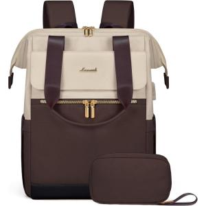 imageLOVEVOOK Laptop Backpack for Women 156 Inch Work Laptop Bag with USB Port Fashion Teacher Nurse Backpack Purse Waterproof Travel Computer Backpack with Organizer Bag 2PCS BeigeKhakiApricot  Coffee