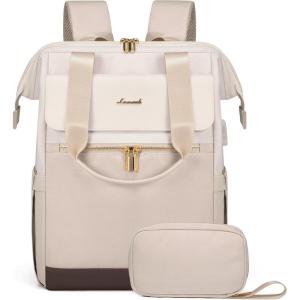 imageLOVEVOOK Laptop Backpack for Women 156 Inch Work Laptop Bag with USB Port Fashion Teacher Nurse Backpack Purse Waterproof Travel Computer Backpack with Organizer Bag 2PCS BeigeKhakiBeige  Nude