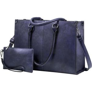 imageLOVEVOOK Laptop Tote Bag for Women 156 Inch Large Capacity Vintage Leather Work Computer Bag Business Casual Shoulder Handbag Dark BrownIndigo Ink