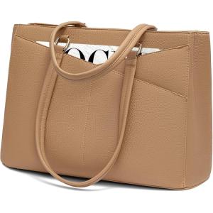 imageLOVEVOOK Laptop Tote Bag for Women 156 Inch Waterproof Leather Computer Bags Business Office Work Briefcase BlackApricot