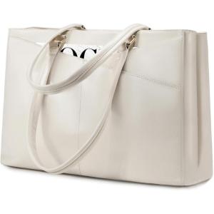 imageLOVEVOOK Laptop Tote Bag for Women 156 Inch Waterproof Leather Computer Bags Business Office Work Briefcase BlackBeige