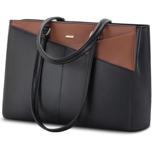 imageLOVEVOOK Laptop Tote Bag for Women 156 Inch Waterproof Leather Computer Bags Business Office Work Briefcase BlackBlackBrown