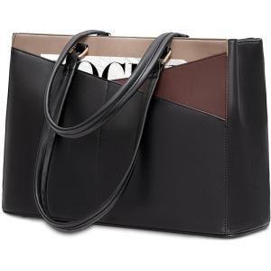 imageLOVEVOOK Laptop Tote Bag for Women 156 Inch Waterproof Leather Computer Bags Business Office Work Briefcase BlackBlackCoffeeLight Brown