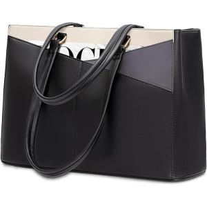 imageLOVEVOOK Laptop Tote Bag for Women 156 Inch Waterproof Leather Computer Bags Business Office Work Briefcase BlackBlackGrayWhite
