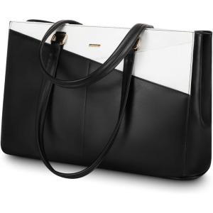 imageLOVEVOOK Laptop Tote Bag for Women 156 Inch Waterproof Leather Computer Bags Business Office Work Briefcase BlackBlackwhite