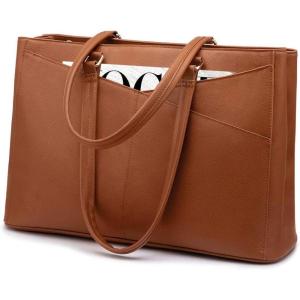 imageLOVEVOOK Laptop Tote Bag for Women 156 Inch Waterproof Leather Computer Bags Business Office Work Briefcase BlackBrown