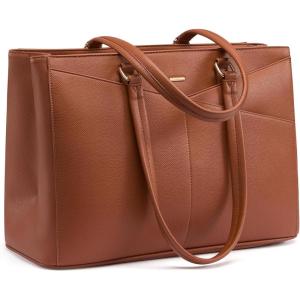 imageLOVEVOOK Laptop Tote Bag for Women 156 Inch Waterproof Leather Computer Bags Business Office Work Briefcase BlackBrown With Lunch Compartment