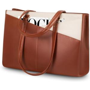 imageLOVEVOOK Laptop Tote Bag for Women 156 Inch Waterproof Leather Computer Bags Business Office Work Briefcase BlackBrownwhite