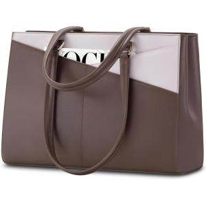 imageLOVEVOOK Laptop Tote Bag for Women 156 Inch Waterproof Leather Computer Bags Business Office Work Briefcase BlackCoffeeBeige