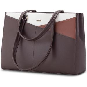 imageLOVEVOOK Laptop Tote Bag for Women 156 Inch Waterproof Leather Computer Bags Business Office Work Briefcase BlackCoffeeBrownBeige