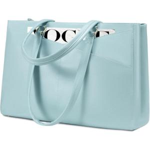 imageLOVEVOOK Laptop Tote Bag for Women 156 Inch Waterproof Leather Computer Bags Business Office Work Briefcase BlackCyanblue