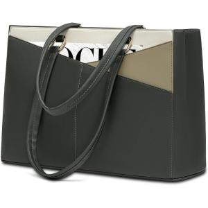 imageLOVEVOOK Laptop Tote Bag for Women 156 Inch Waterproof Leather Computer Bags Business Office Work Briefcase BlackDark GreenOlive GreenOff White