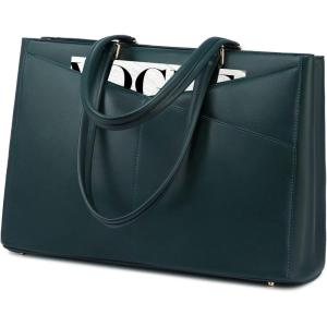 imageLOVEVOOK Laptop Tote Bag for Women 156 Inch Waterproof Leather Computer Bags Business Office Work Briefcase BlackGreen