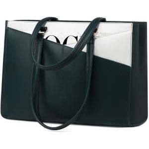imageLOVEVOOK Laptop Tote Bag for Women 156 Inch Waterproof Leather Computer Bags Business Office Work Briefcase BlackGreenWhite