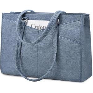 imageLOVEVOOK Laptop Tote Bag for Women 156 Inch Waterproof Leather Computer Bags Business Office Work Briefcase BlackLeather Denim Blue