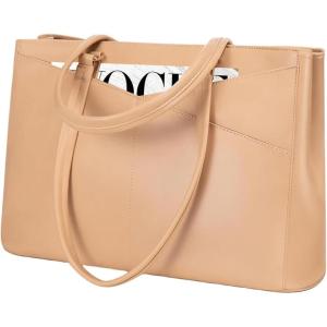 imageLOVEVOOK Laptop Tote Bag for Women 156 Inch Waterproof Leather Computer Bags Business Office Work Briefcase BlackLight Khaki