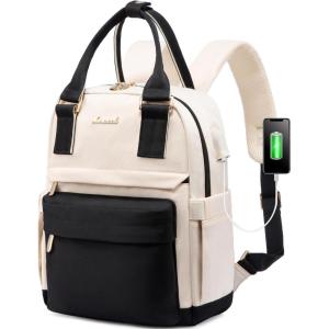 imageLOVEVOOK Mini Backpack for Women Stylish Waterproof Backpack Purse with USB Port Cute Bookbag for College School TravelBlack  Beige