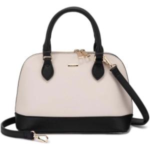 imageLOVEVOOK Purse for Women Small Crossbody Bags Classic Double Zip Top Handle Dome Satchel BagBlackBeige