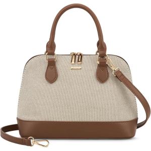 imageLOVEVOOK Purse for Women Small Crossbody Bags Classic Double Zip Top Handle Dome Satchel BagCanvasJacquard Brown