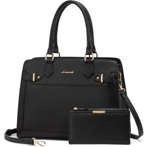 imageLOVEVOOK Purses and Handbags for Women Tote Shoulder Bag Satchel Black Purse and PU Leather Top Handle for ladiesBlack
