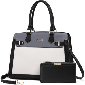 imageLOVEVOOK Purses and Handbags for Women Tote Shoulder Bag Satchel Black Purse and PU Leather Top Handle for ladiesBlackwhitegrey