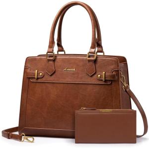 imageLOVEVOOK Purses and Handbags for Women Tote Shoulder Bag Satchel Black Purse and PU Leather Top Handle for ladiesBrown