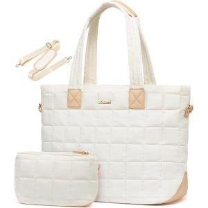 imageLOVEVOOK Tote Bag for Women Large Puffer Tote Bag with Zipper Quilted Light Work BagBeige