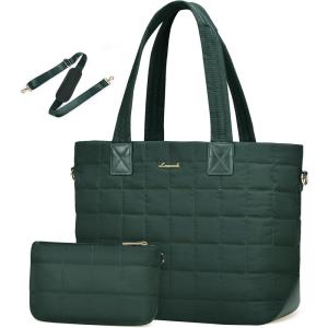 imageLOVEVOOK Tote Bag for Women Large Puffer Tote Bag with Zipper Quilted Light Work BagDark Green