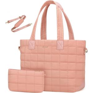 imageLOVEVOOK Tote Bag for Women Large Puffer Tote Bag with Zipper Quilted Light Work BagDark Pink