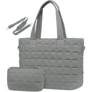 imageLOVEVOOK Tote Bag for Women Large Puffer Tote Bag with Zipper Quilted Light Work BagGreen