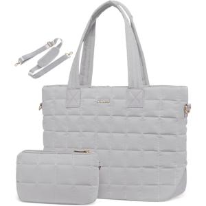 imageLOVEVOOK Tote Bag for Women Large Puffer Tote Bag with Zipper Quilted Light Work BagGrey