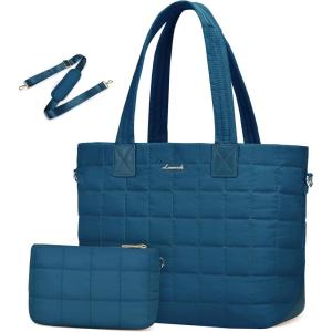 imageLOVEVOOK Tote Bag for Women Large Puffer Tote Bag with Zipper Quilted Light Work BagPeacock Blue