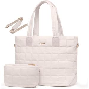 imageLOVEVOOK Tote Bag for Women Large Puffer Tote Bag with Zipper Quilted Light Work BagTaupe