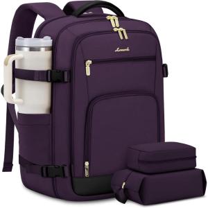 imageLOVEVOOK Travel Backpack For Women 40L Carry On Backpack Flight Approved TSA Personal Item Travel Bag Fits 17 Inch Laptop Business Weekender Overnight Waterproof Daypack With 2 Cubes GreyPinkDark Purpleblack