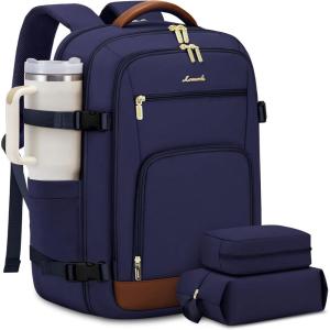 imageLOVEVOOK Travel Backpack For Women 40L Carry On Backpack Flight Approved TSA Personal Item Travel Bag Fits 17 Inch Laptop Business Weekender Overnight Waterproof Daypack With 2 Cubes GreyPinkDark Bluebrown