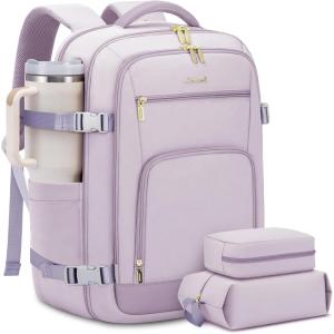 imageLOVEVOOK Travel Backpack For Women 40L Carry On Backpack Flight Approved TSA Personal Item Travel Bag Fits 17 Inch Laptop Business Weekender Overnight Waterproof Daypack With 2 Cubes GreyPinkLight Purple