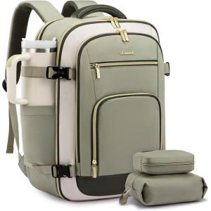 imageLOVEVOOK Travel Backpack For Women 40L Carry On Backpack Flight Approved TSA Personal Item Travel Bag Fits 17 Inch Laptop Business Weekender Overnight Waterproof Daypack With 2 Cubes GreyPinkOlive Greenbeigedark Olive Green