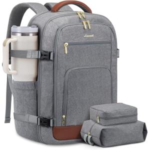 imageLOVEVOOK Travel Backpack For Women 40L Carry On Backpack Flight Approved TSA Personal Item Travel Bag Fits 17 Inch Laptop Business Weekender Overnight Waterproof Daypack With 2 Cubes GreyPinkGreybrown