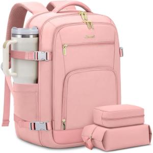 imageLOVEVOOK Travel Backpack For Women 40L Carry On Backpack Flight Approved TSA Personal Item Travel Bag Fits 17 Inch Laptop Business Weekender Overnight Waterproof Daypack With 2 Cubes GreyPinkPink