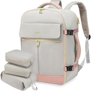 imageLOVEVOOK Travel Backpack for Women TSA Carry On Backpack Flight Approved Luggage 40L Water Resistant Personal Item Daypack Large Weekender Bag fit 17 inch Laptop with 3 Cubes BeigeblackbrownGrey Pink