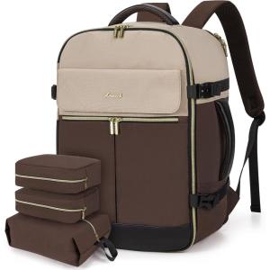 imageLOVEVOOK Travel Backpack for Women TSA Carry On Backpack Flight Approved Luggage 40L Water Resistant Personal Item Daypack Large Weekender Bag fit 17 inch Laptop with 3 Cubes BeigeblackbrownApricotcoffeeblack