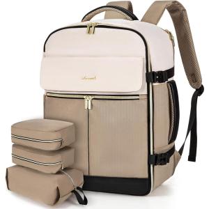 imageLOVEVOOK Travel Backpack for Women TSA Carry On Backpack Flight Approved Luggage 40L Water Resistant Personal Item Daypack Large Weekender Bag fit 17 inch Laptop with 3 Cubes BeigeblackbrownBeigekhakiblack