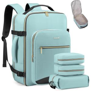 imageLOVEVOOK Travel Backpack for Women ampamp Men 40LAirline Approved Carry On Backpack Travel EssentialsTSA Carry on LuggageWaterproof Personal Item Travel BagSuitcase with 3 Packing CubesLight grayPinkMint Greenblack